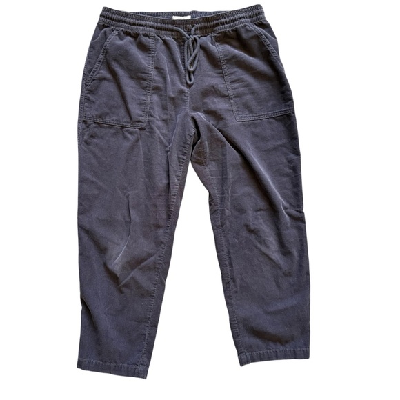 LOFT Pants - Loft‎ Dark Gray Corduroy Wide Straight Leg Cropped Pants Drawstring Large